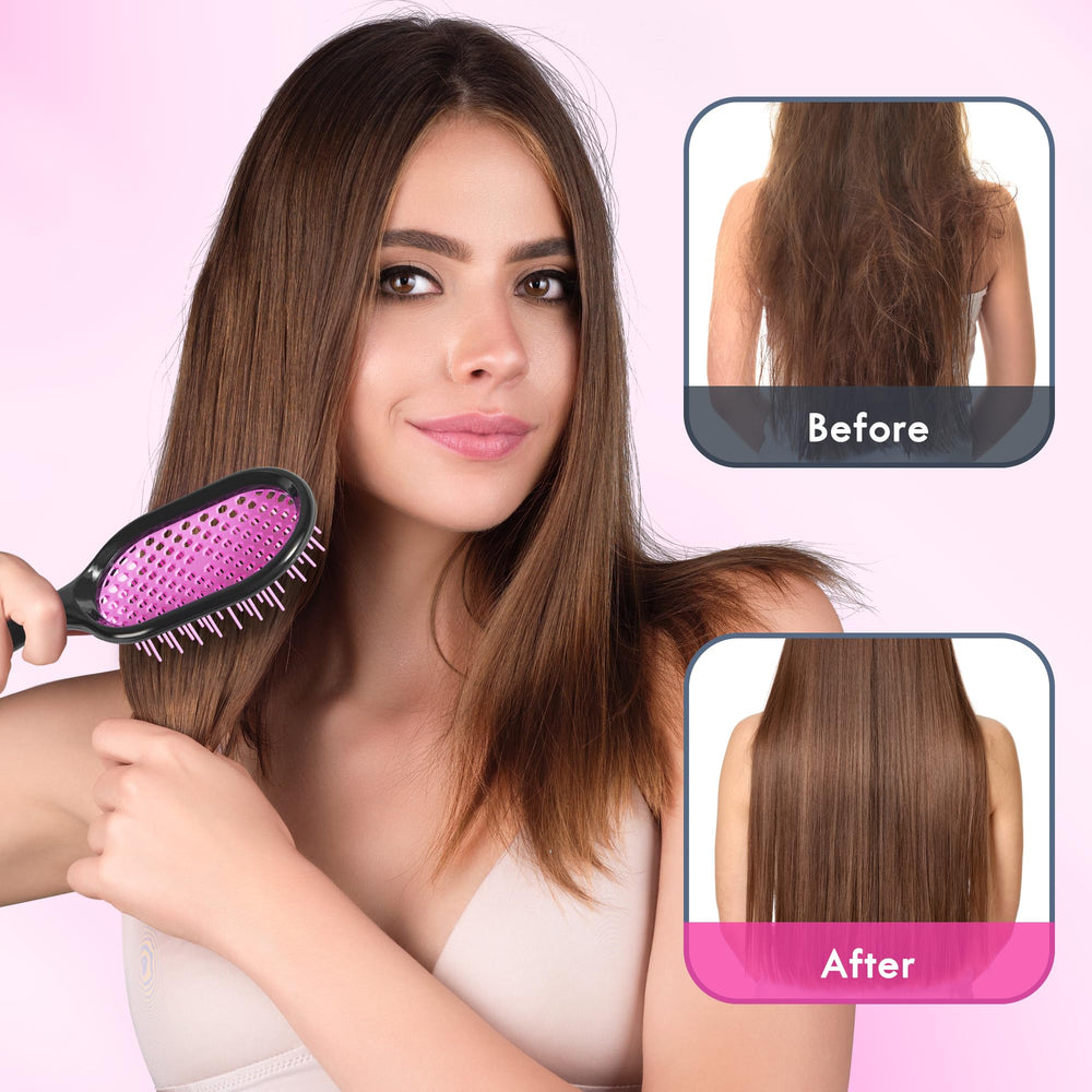 Aussumy brush designed for wet-dry use, guiding detangling after shower.