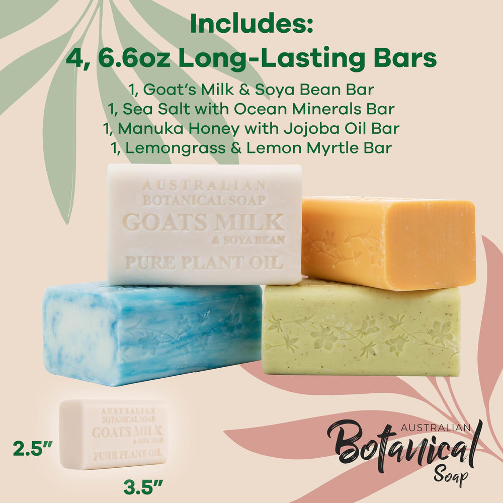 Australian Botanical Goats Milk Soap Manuka Honey Lemongrass oil bottle visual for refreshing scent.