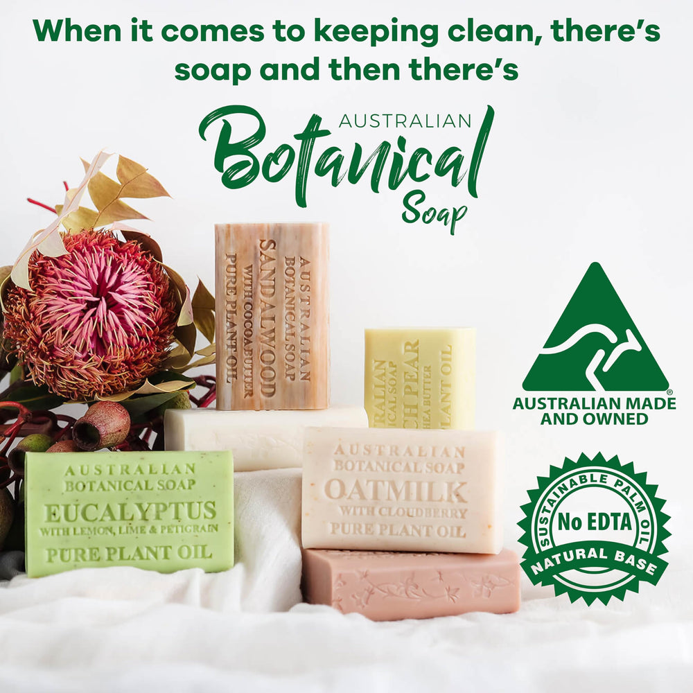 Australian Botanical Goats Milk Soap ingredients outline highlights goats milk and Manuka honey.