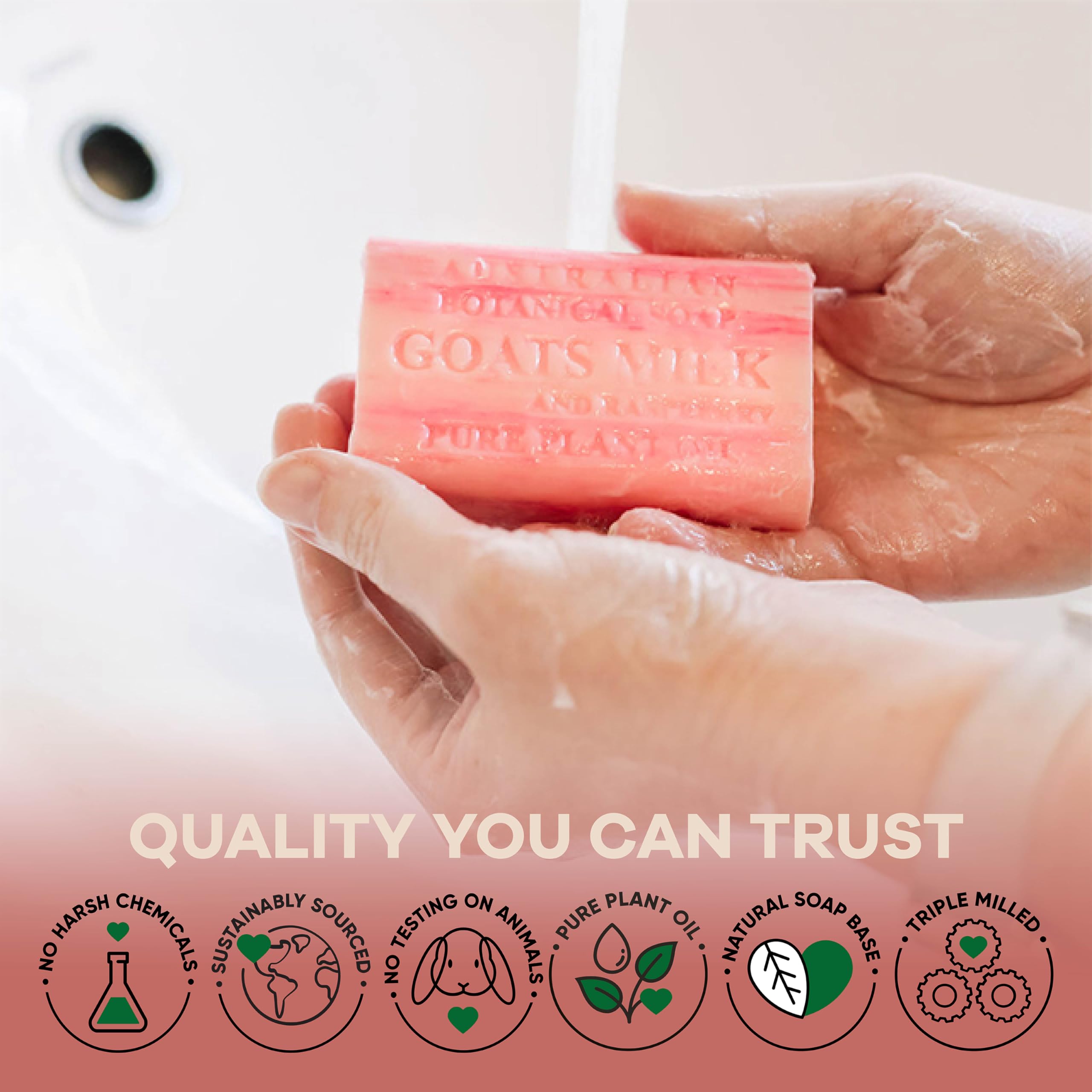 Australian Botanical Milk Soap packaging-varied shot signals eco-conscious design and consistent quality.