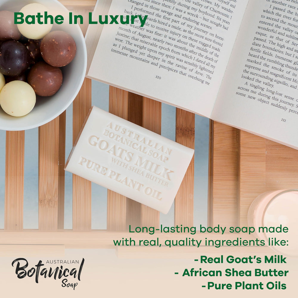 Australian Botanical Soap goat milk bar lather demonstrates rich cleansing foam for a smooth shower.