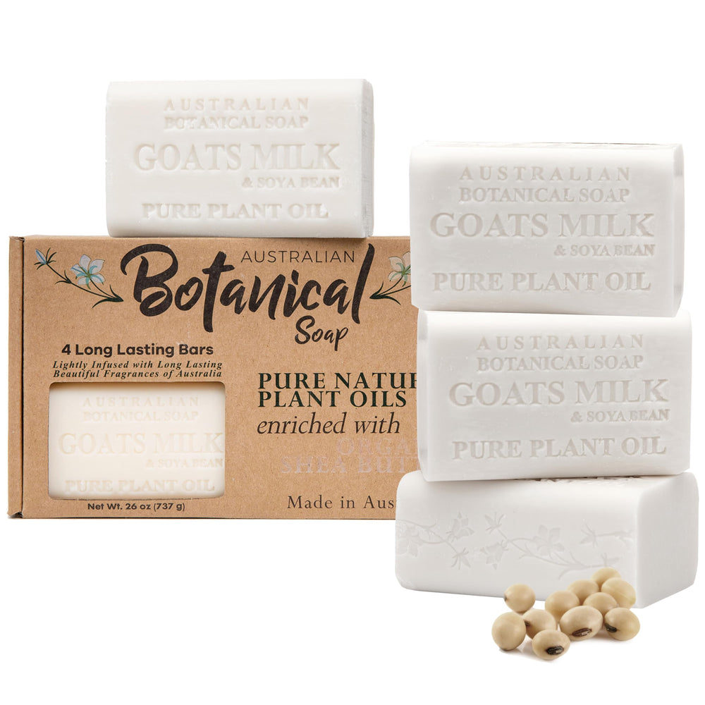 Australian Botanical Soap goat milk bars on shelf show gentle cleansing for sensitive skin