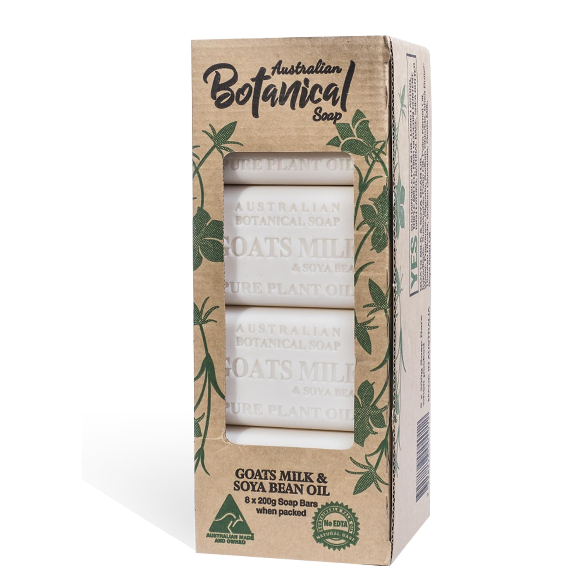 Australian Botanical Soap goats milk bar pack front view, nourishing cleansing for all skin types.