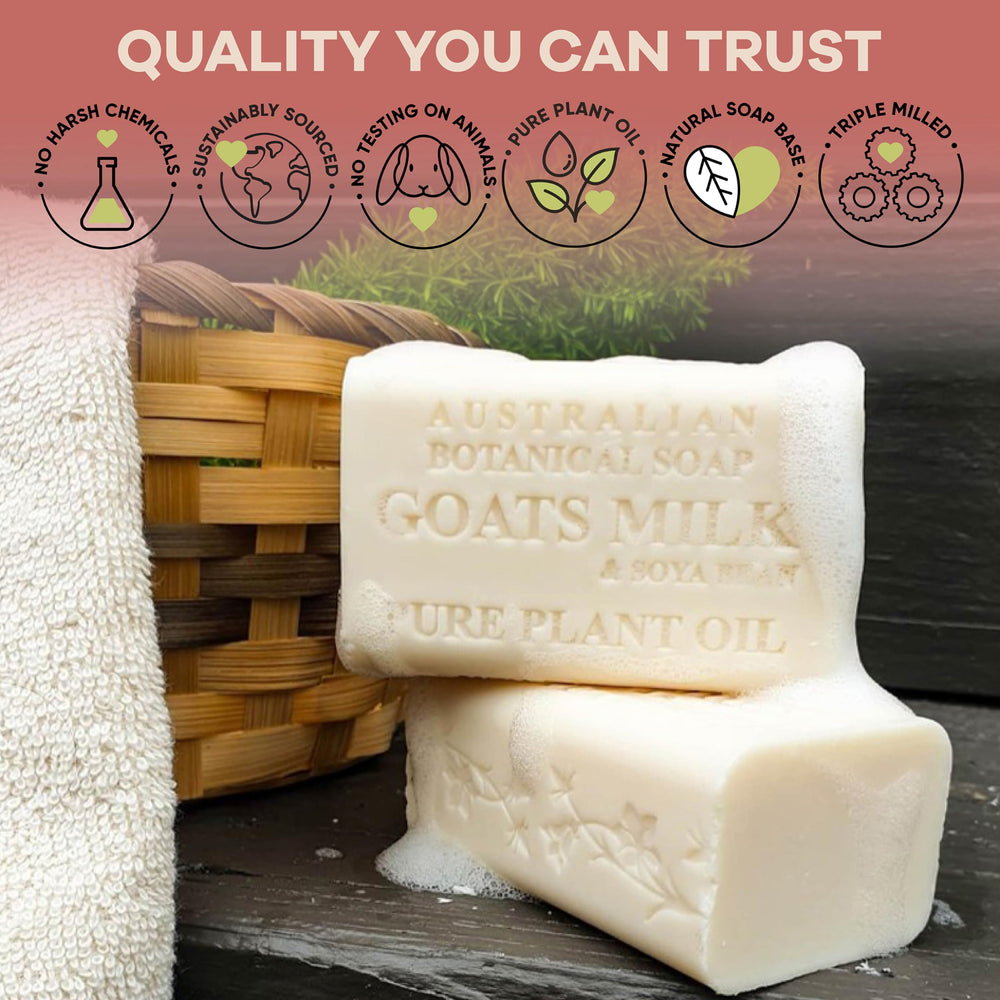 Goats milk soap in a guest bathroom setup for visitors' gentle cleansing.
