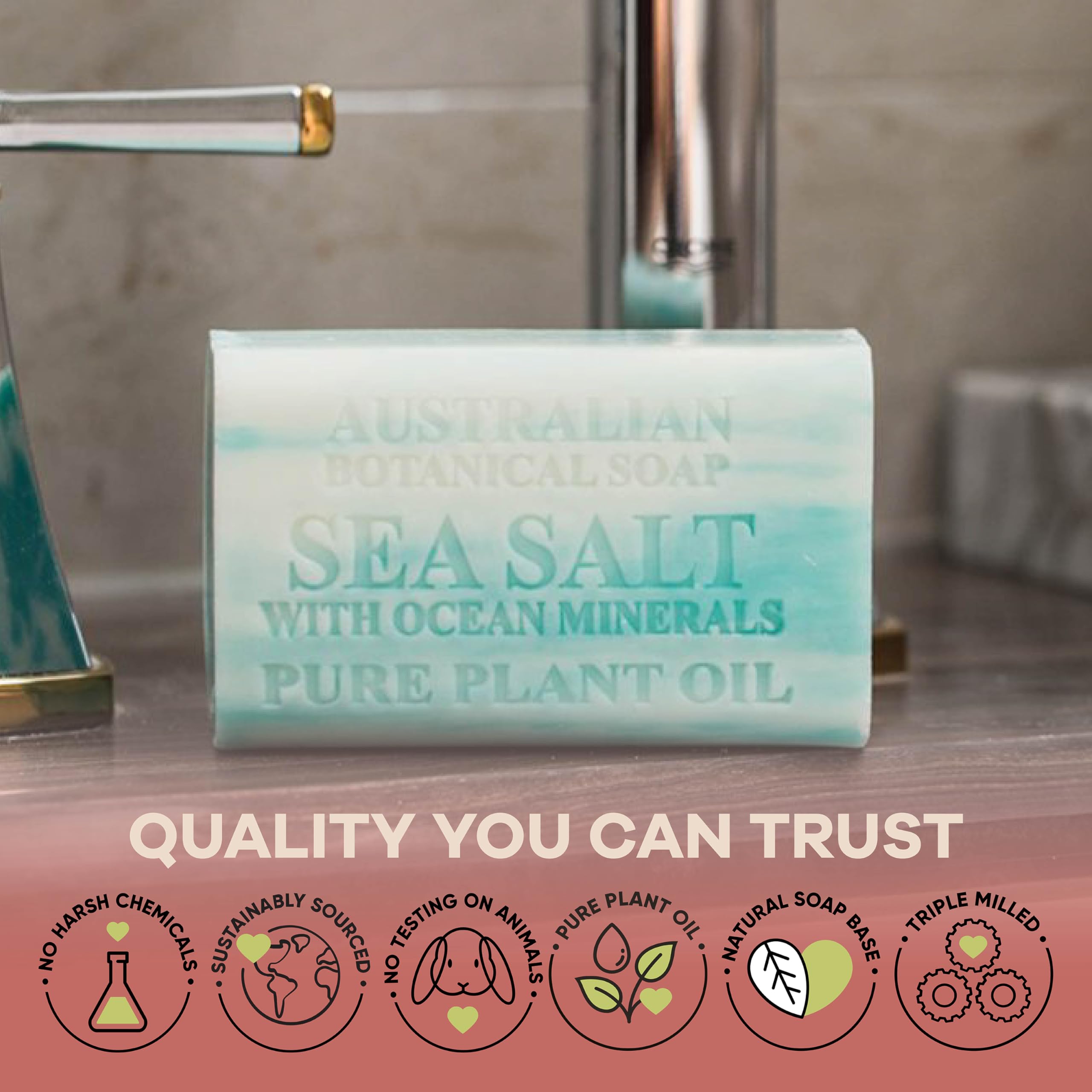 Australian Botanical Soap long lasting bar with rich lather and rinse clean finish.