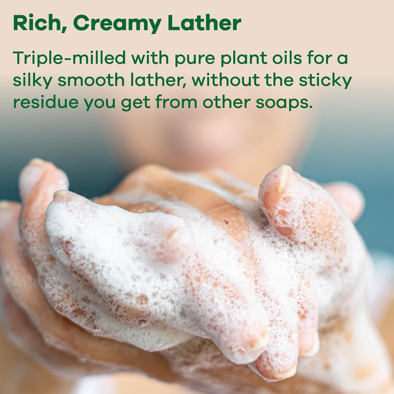 Australian Botanical Soap rich creamy lather close-up with soya bean oil and shea butter nourishes skin