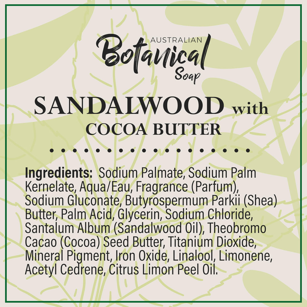 Australian Botanical Soap sandalwood cocoa butter bar fragrant steam conveys warm sandalwood scent.