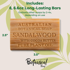 Australian Botanical Soap sandalwood cocoa butter bar pack-8 outer view highlighting bulk value.
