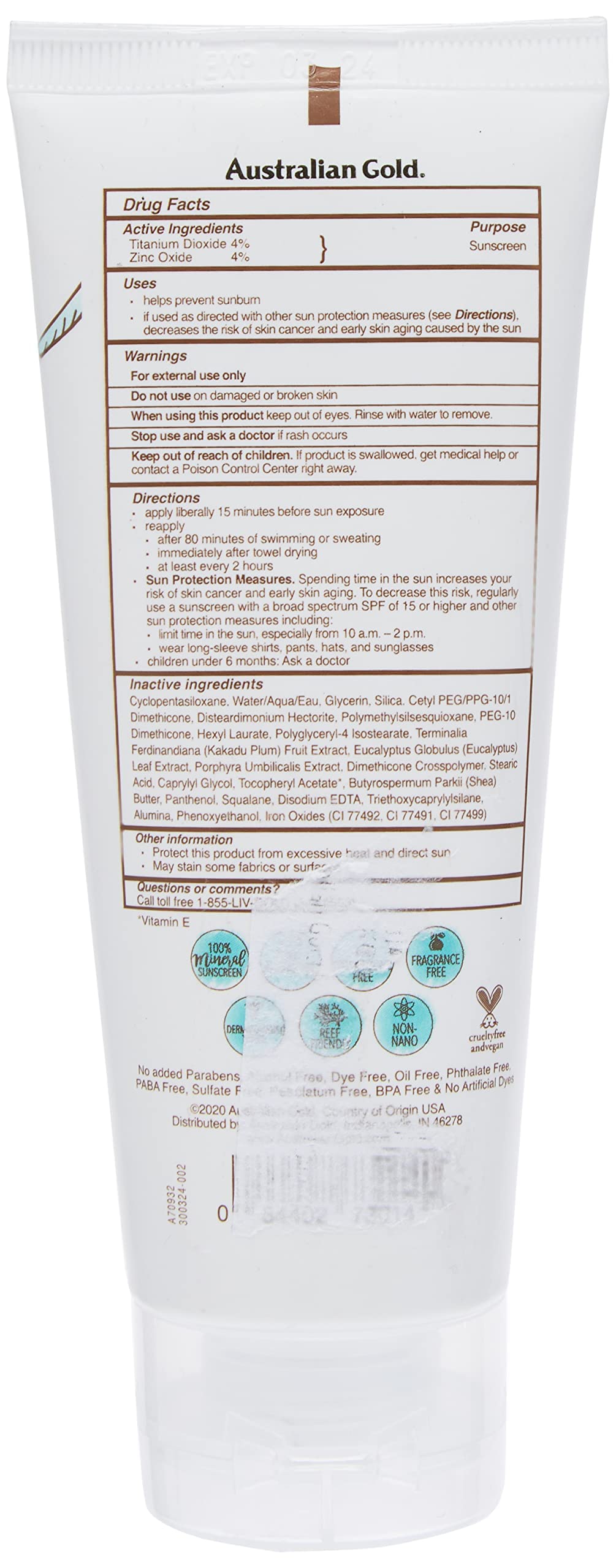 Australian Gold Botanical SPF50 tinted face lotion applied to skin for a light blendable tint.