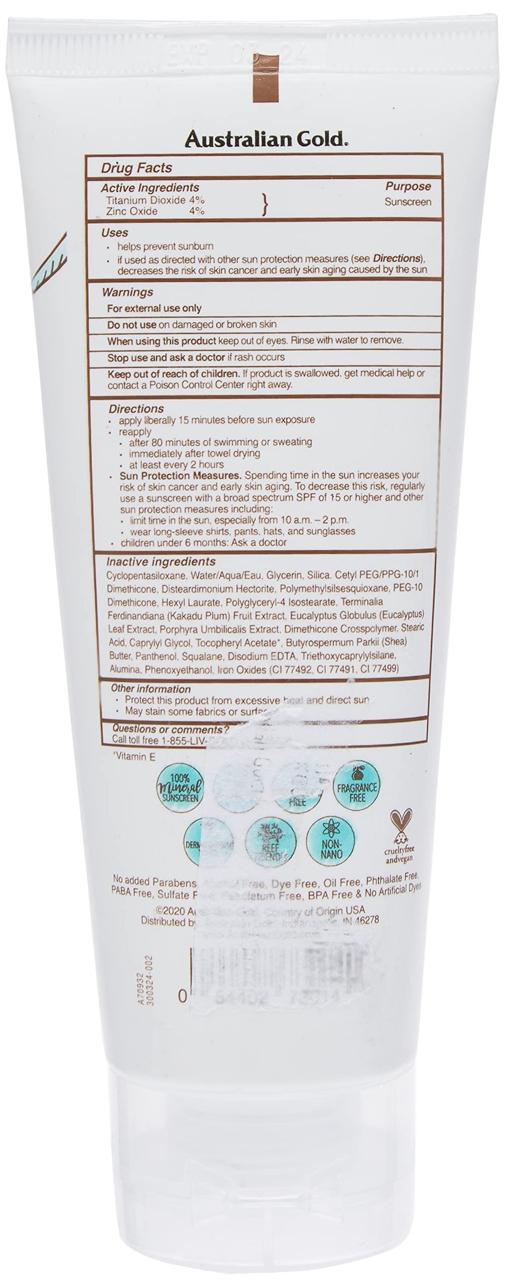 Australian Gold Botanical SPF50 tinted face lotion applied to skin for a light blendable tint.