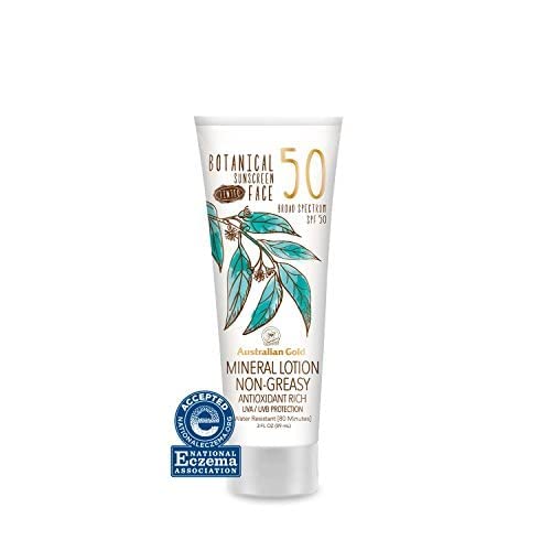 Australian Gold Botanical SPF50 tinted lotion spread for a powdery-clean, non-greasy finish.