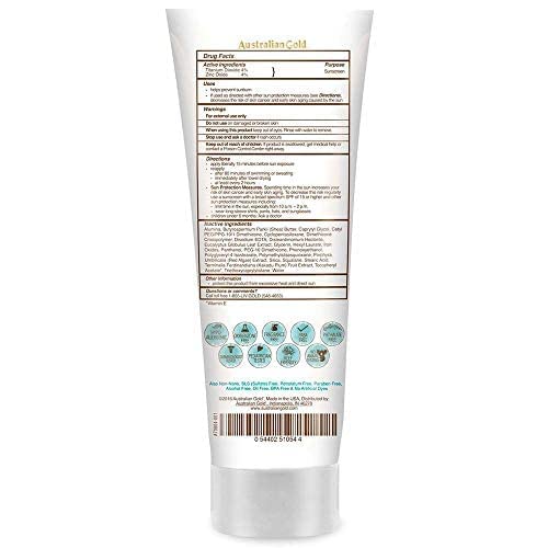 Australian Gold Botanical SPF50 tinted lotion close-up shows creamy texture and fragrance-free consistency.