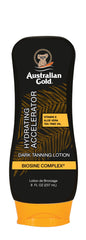 Australian Gold Dark Tanning Accelerator bottle shows Cocoa Dreams fragrance for beach-ready glow.