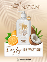 Australian Gold Hemp Nation Cocoa Dreams tan extender pump-dispense enables easy, mess-free, even coverage.
