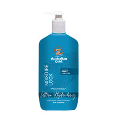 Australian Gold Moisture Lock Tan Extender bottle promotes long lasting tan and hydration.
