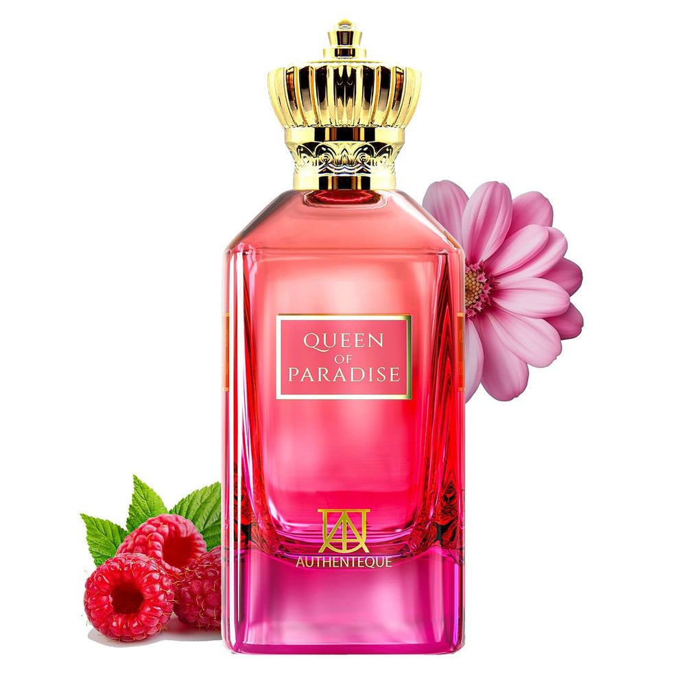 Authenteque Queen of Paradise bottle closeup hints at long lasting fragrance