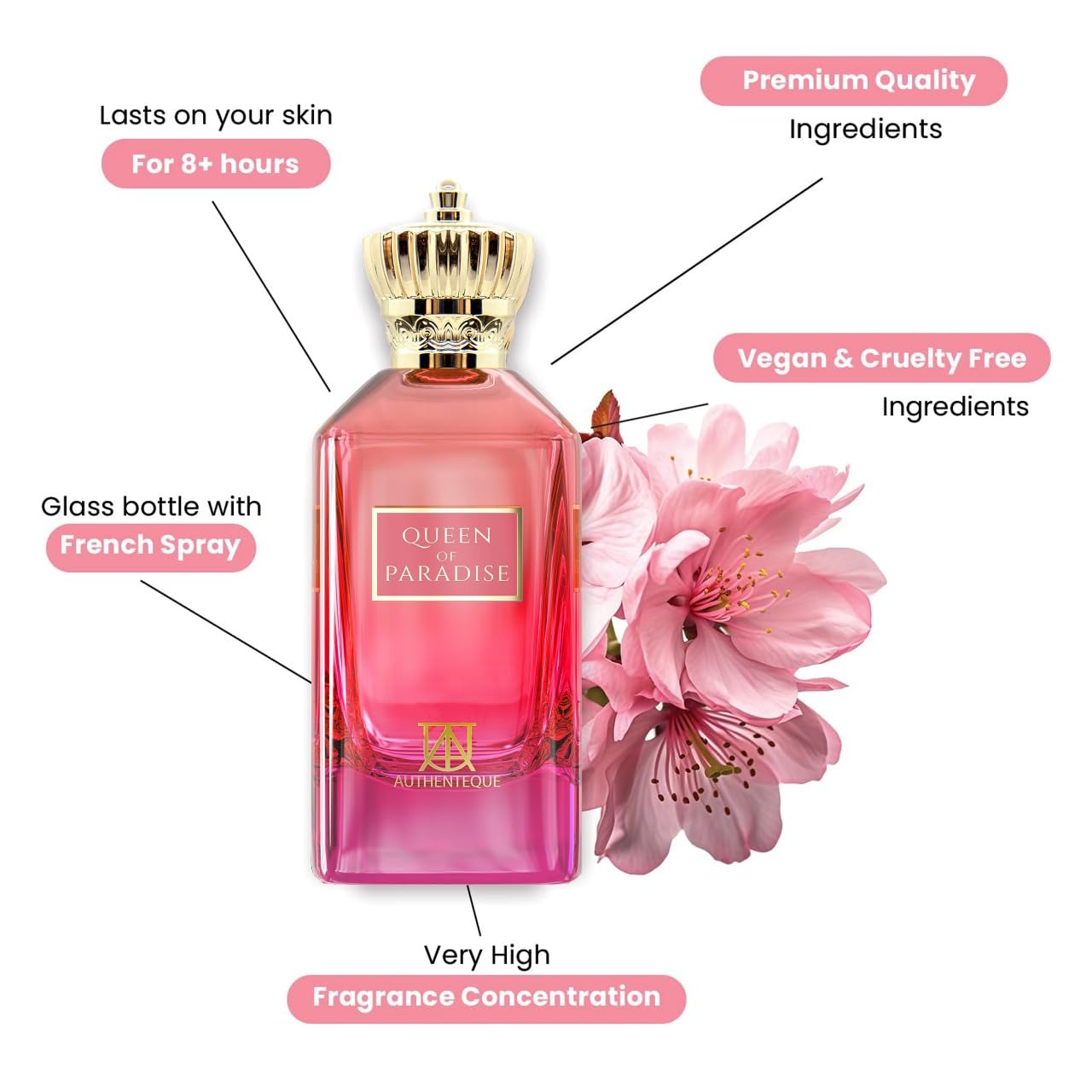 Authenteque Queen of Paradise bottle pour captures an instant ready moment