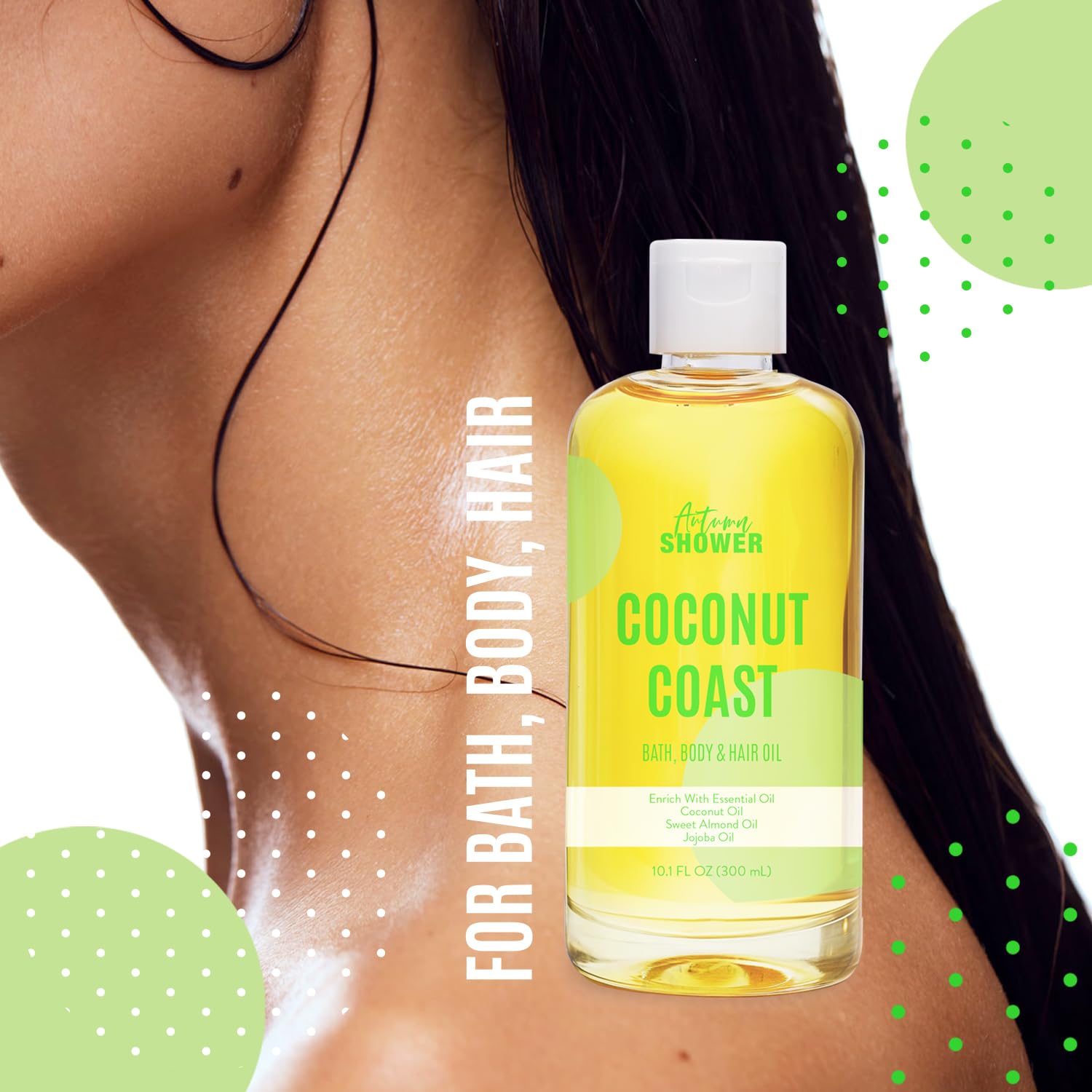 Autumn Shower Coconut bath oil bottle for deeply moisturized skin