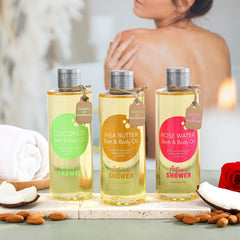 Autumn Shower coconut moisturizing bath oil provides deep skin hydration