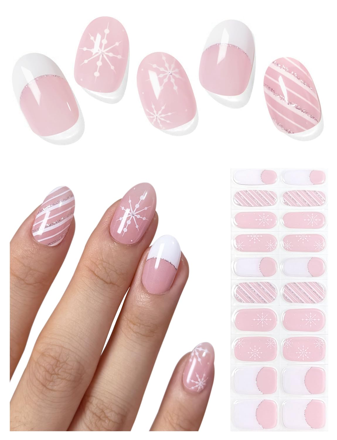 AutyaMee semi-cured nail strips in French Snowflake for a festive manicure up to two weeks