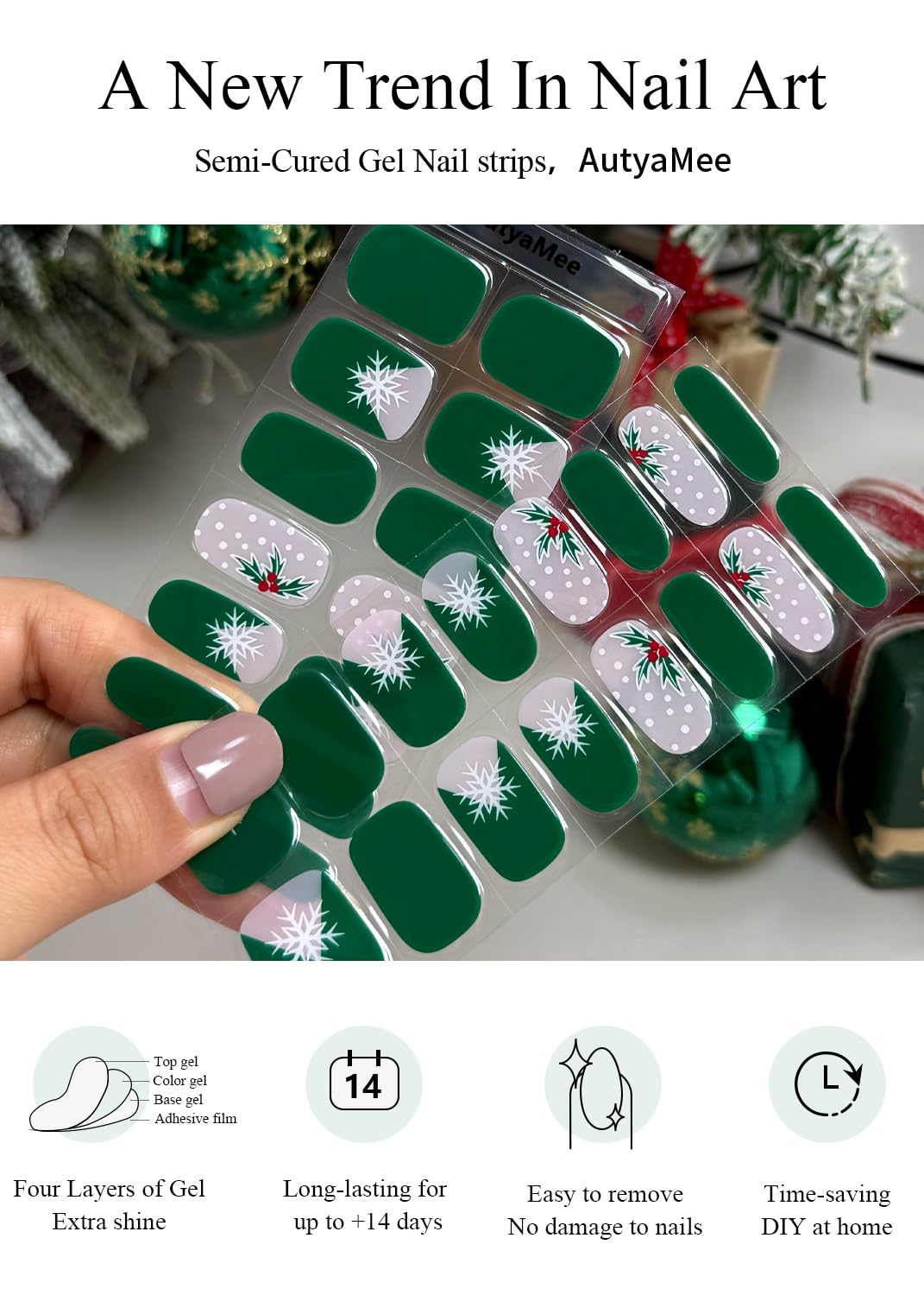 AutyaMee snowflake pattern nail wrap for winter party vibes.