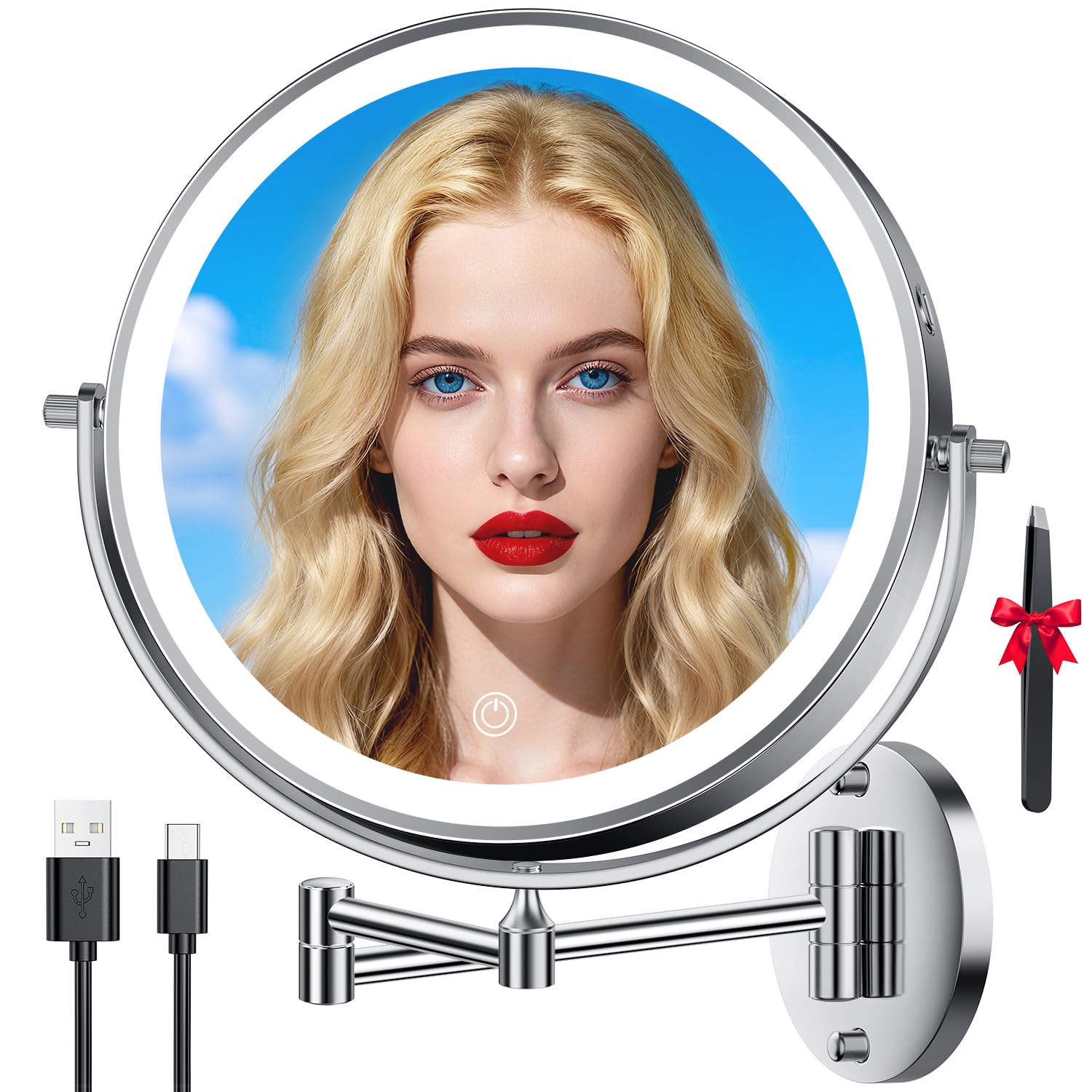 Auxmir 10-inch lighted mirror front view for clear full-face makeup