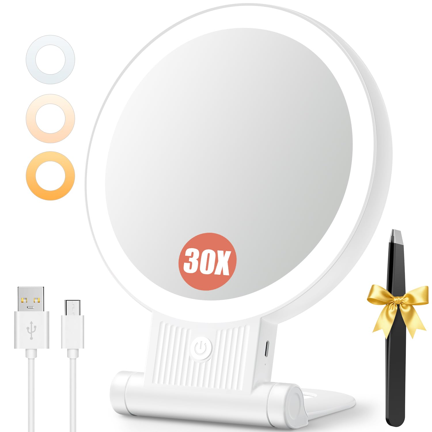 Auxmir 1X/30X magnifying mirror front view for precise makeup detailing