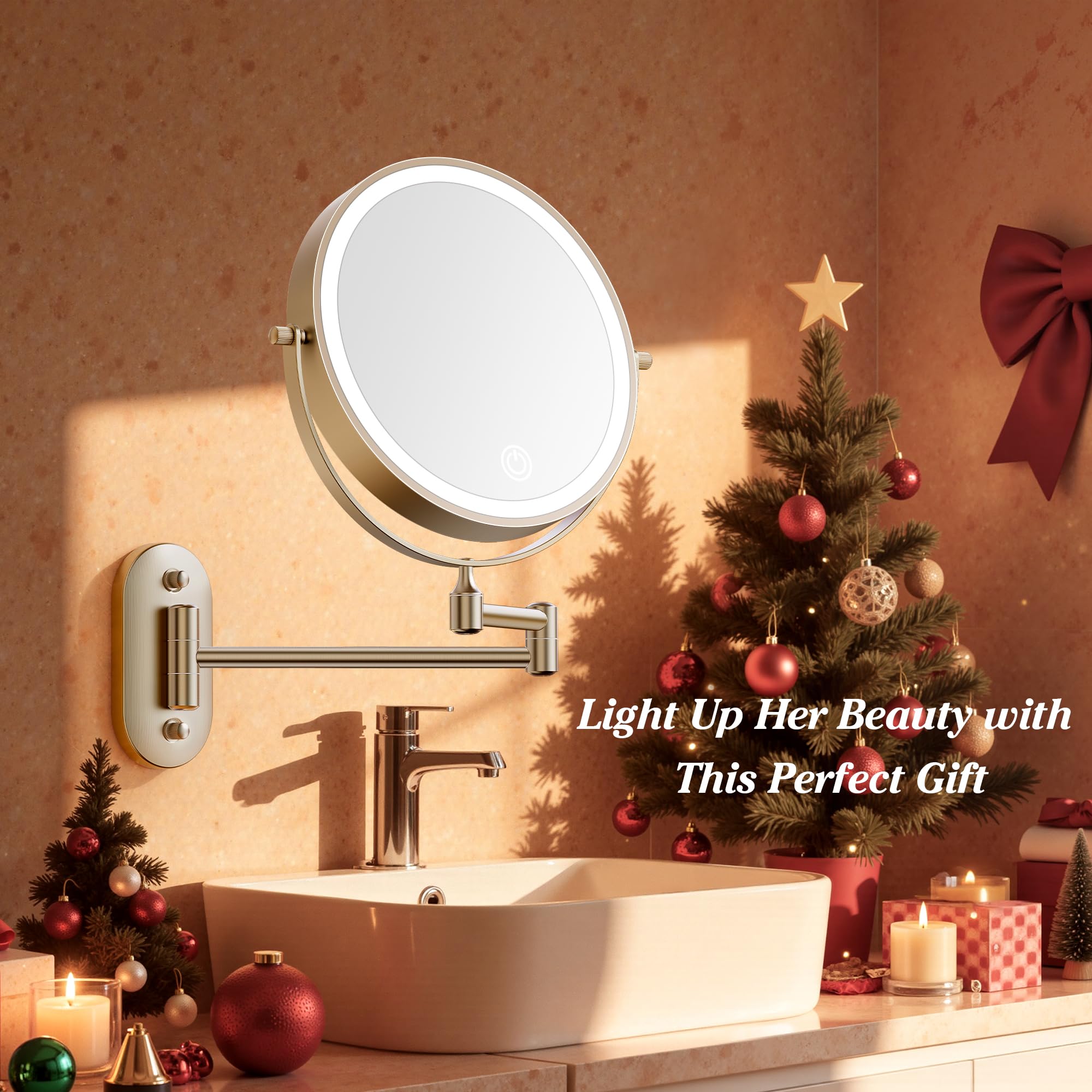 Auxmir 360-degree rotating arm extended shows adjustable viewing angle for makeup routines.