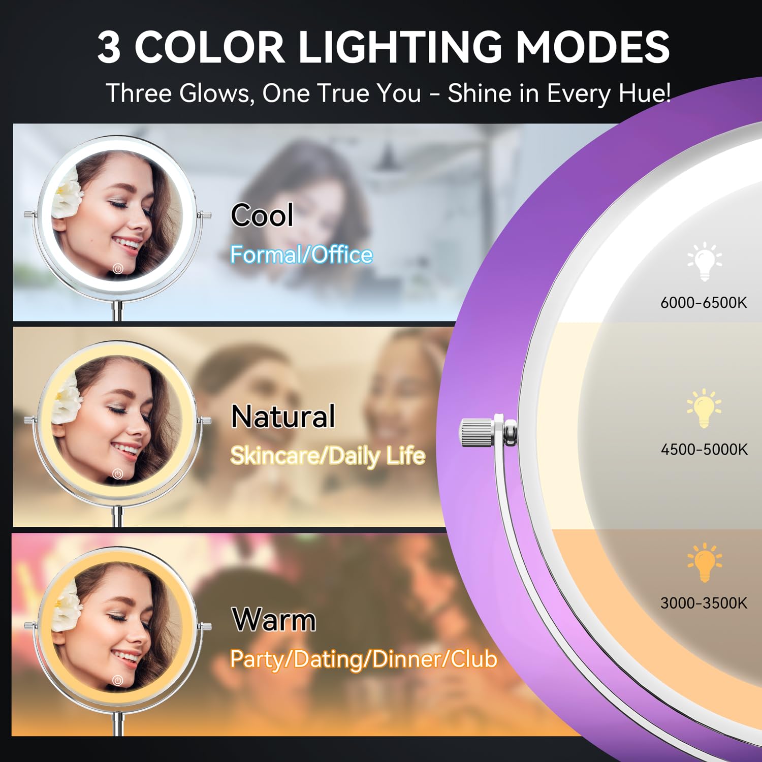 Auxmir 360-degree rotation for easy angle adjustment during makeup