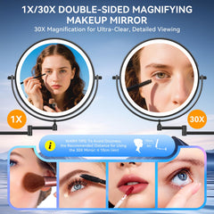 Auxmir rechargeable makeup mirror with 5000mAh battery for cordless use.