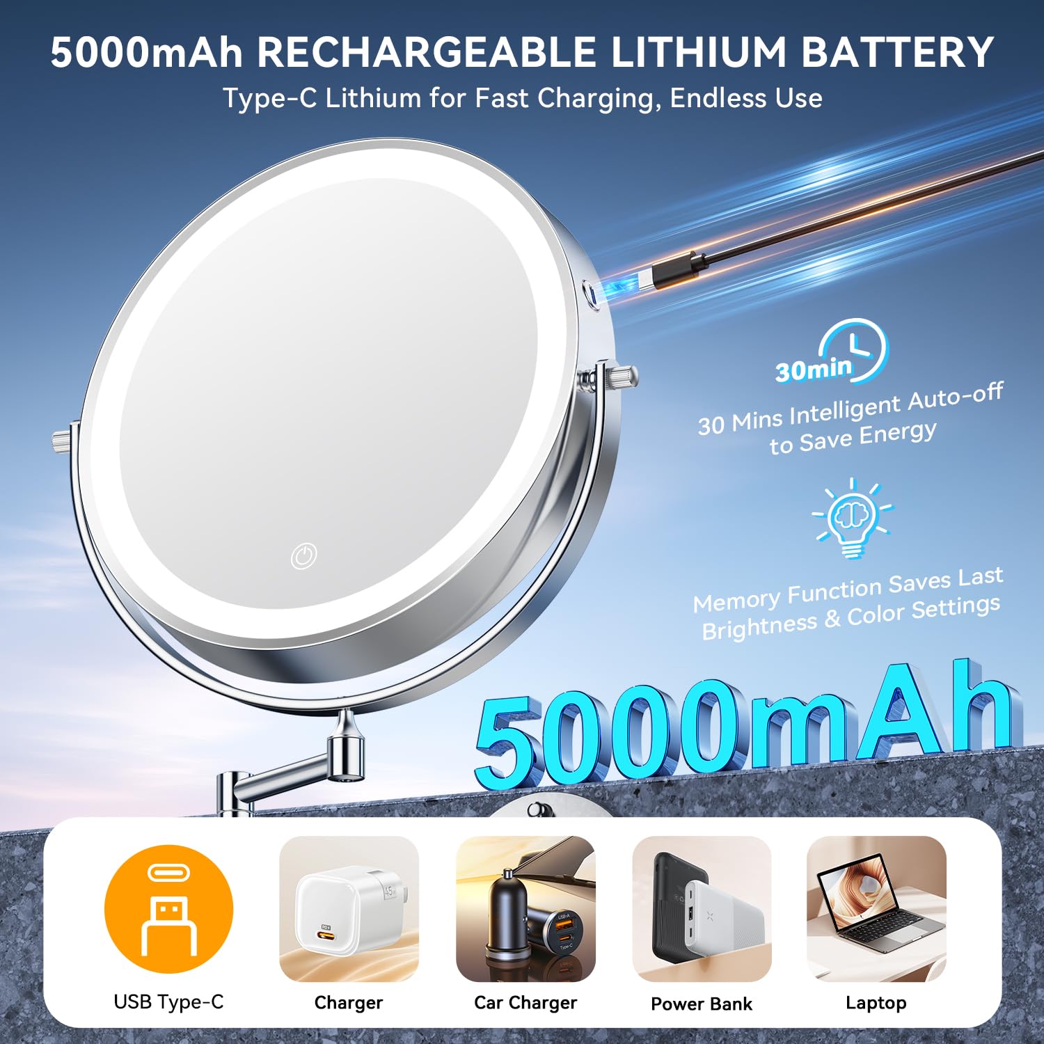 Auxmir rechargeable 5000mAh battery for long use between charges