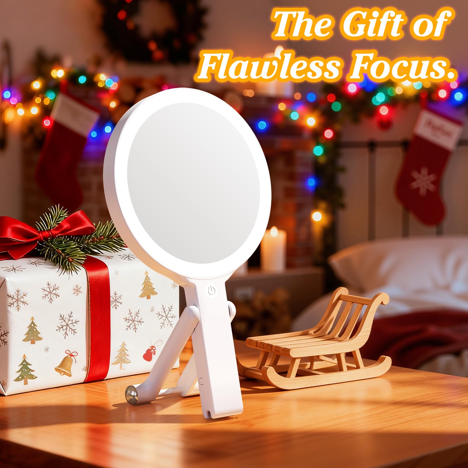 Auxmir mirror features 56 LEDs with three color temperatures for customizable lighting.