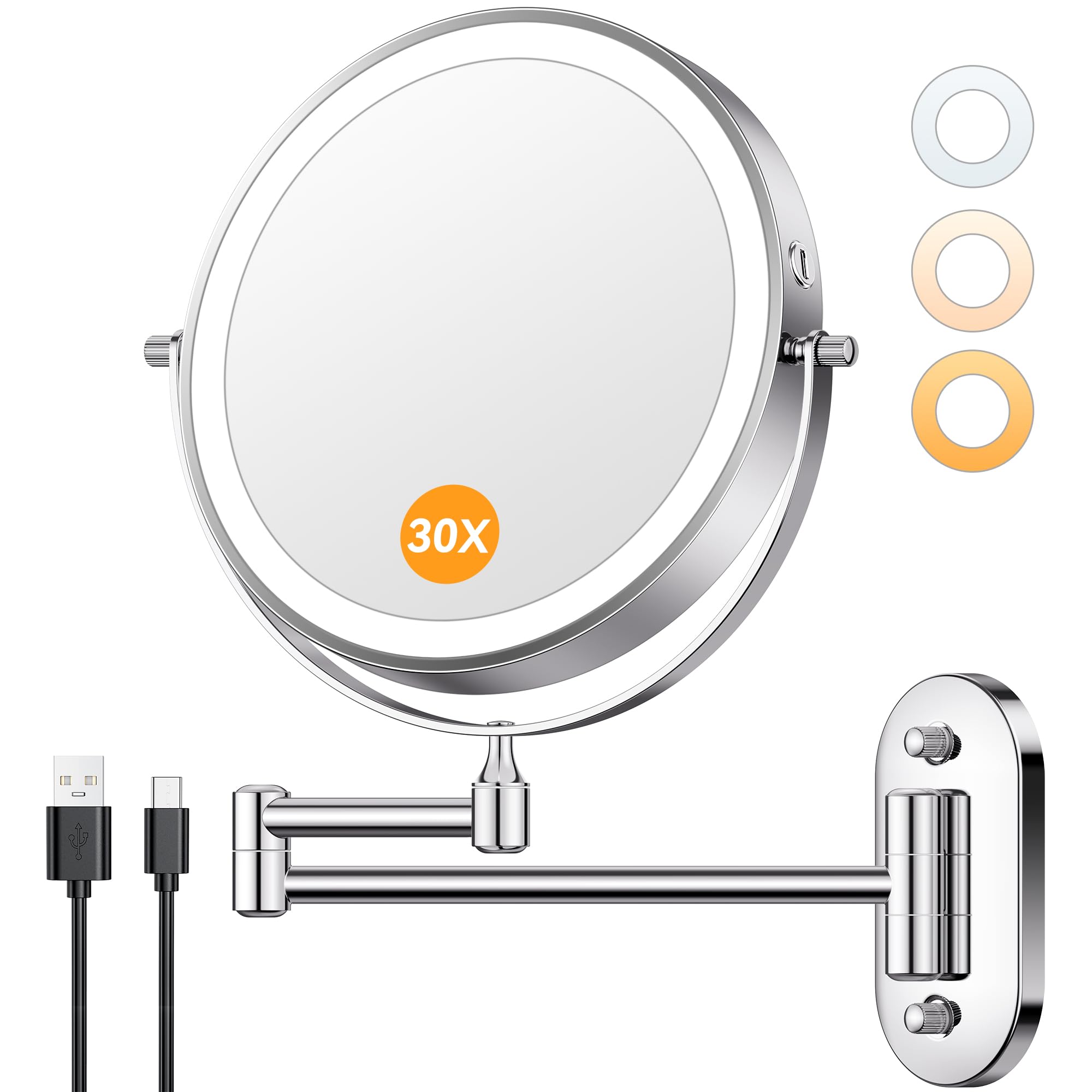 Auxmir wall-mounted makeup mirror with extended arm for versatile viewing angles during makeup