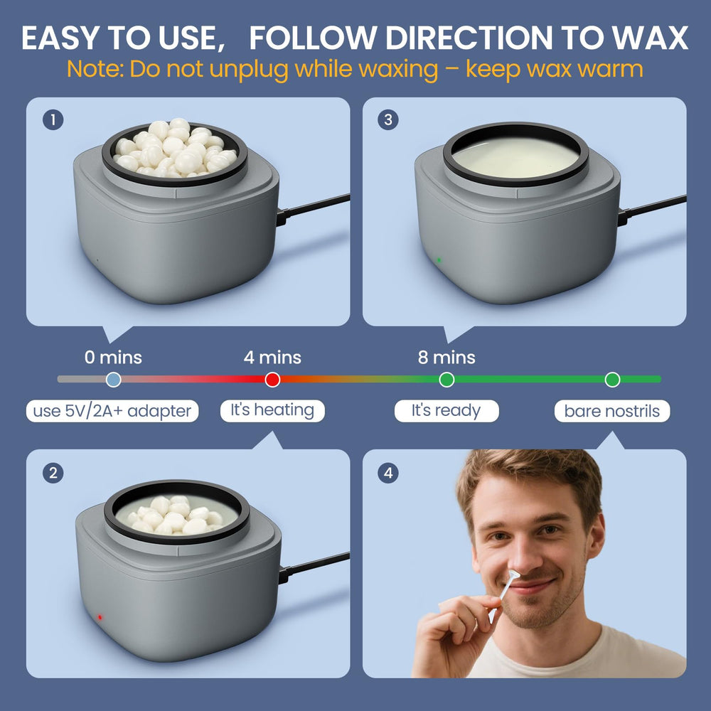 AUZEAL Nose Wax Kit USB fast heat enables quick melting.