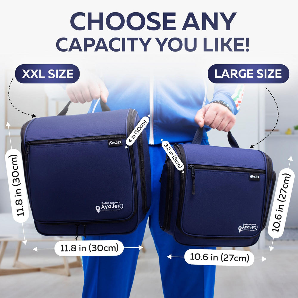 AvaJex 19-compartment layout helps separate toiletries and cosmetics