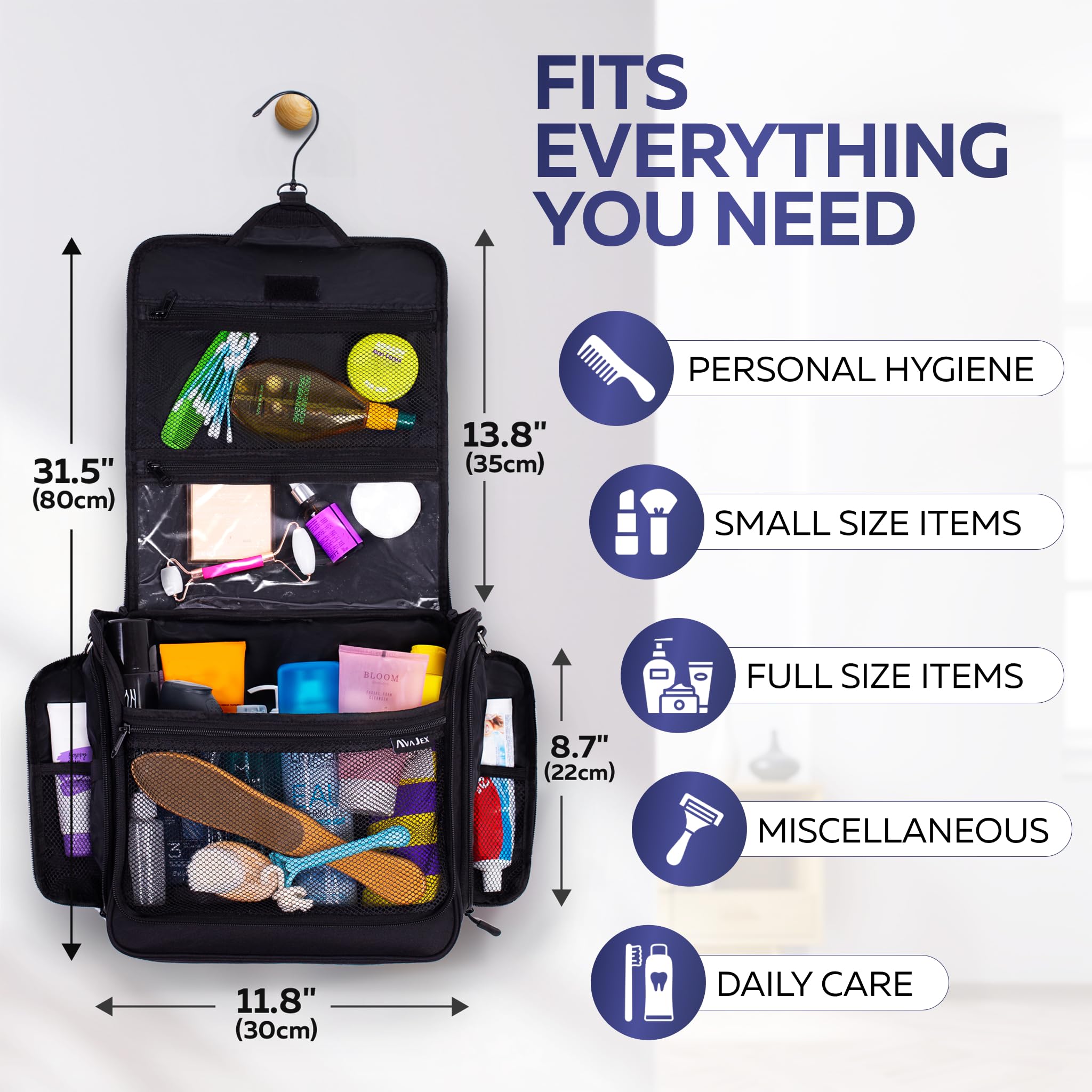 AvaJex 19-compartments design keeps toiletries organized and easy to reach on the go.
