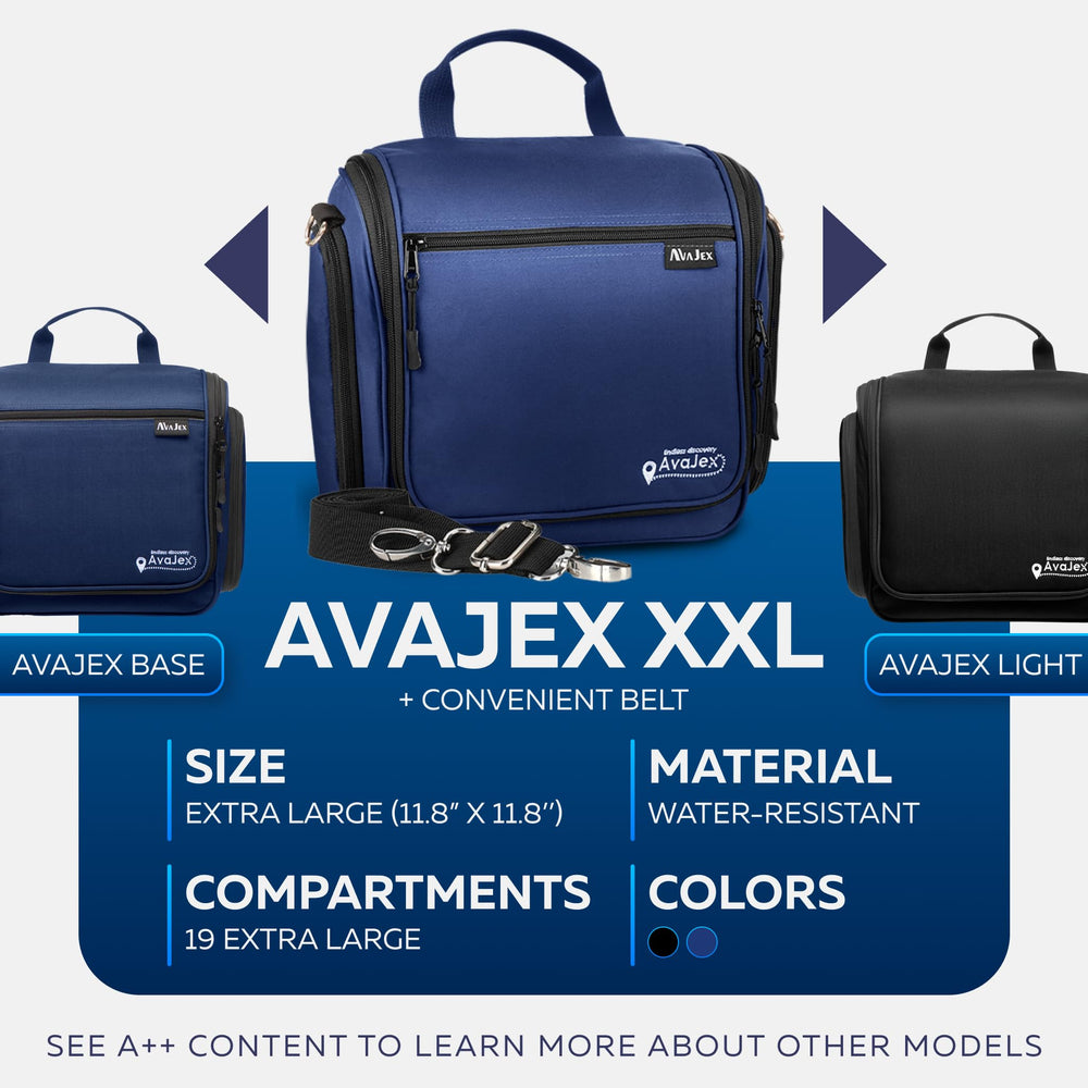 AvaJex extra-large hanging toiletry bag strap attachment for easy carry