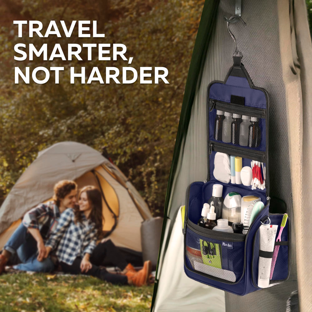AvaJex travel essentials grooming bag in-use for organized packing