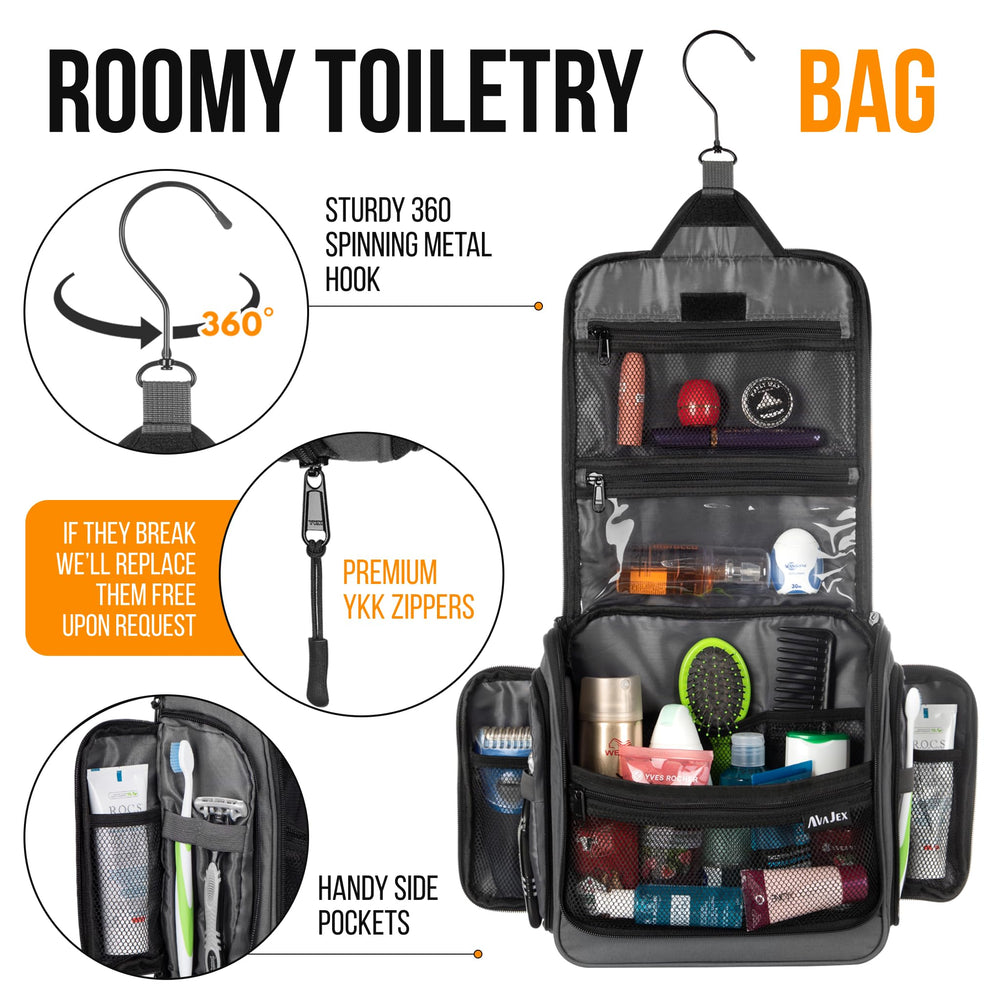 AvaJex travel toiletry bag in a compact flight-size silhouette for carry‑on