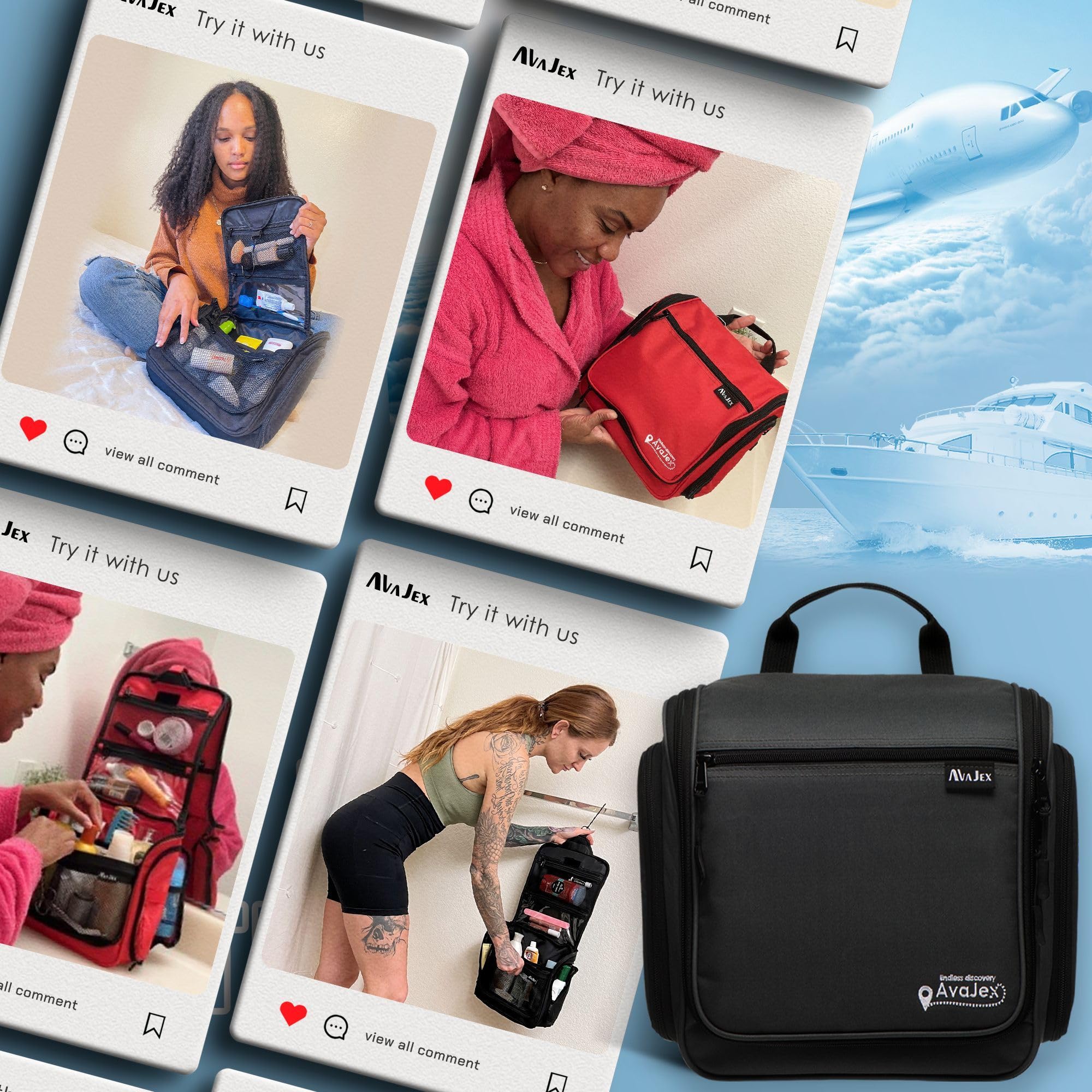 AvaJex travel bag presented as gift-ready packaging.