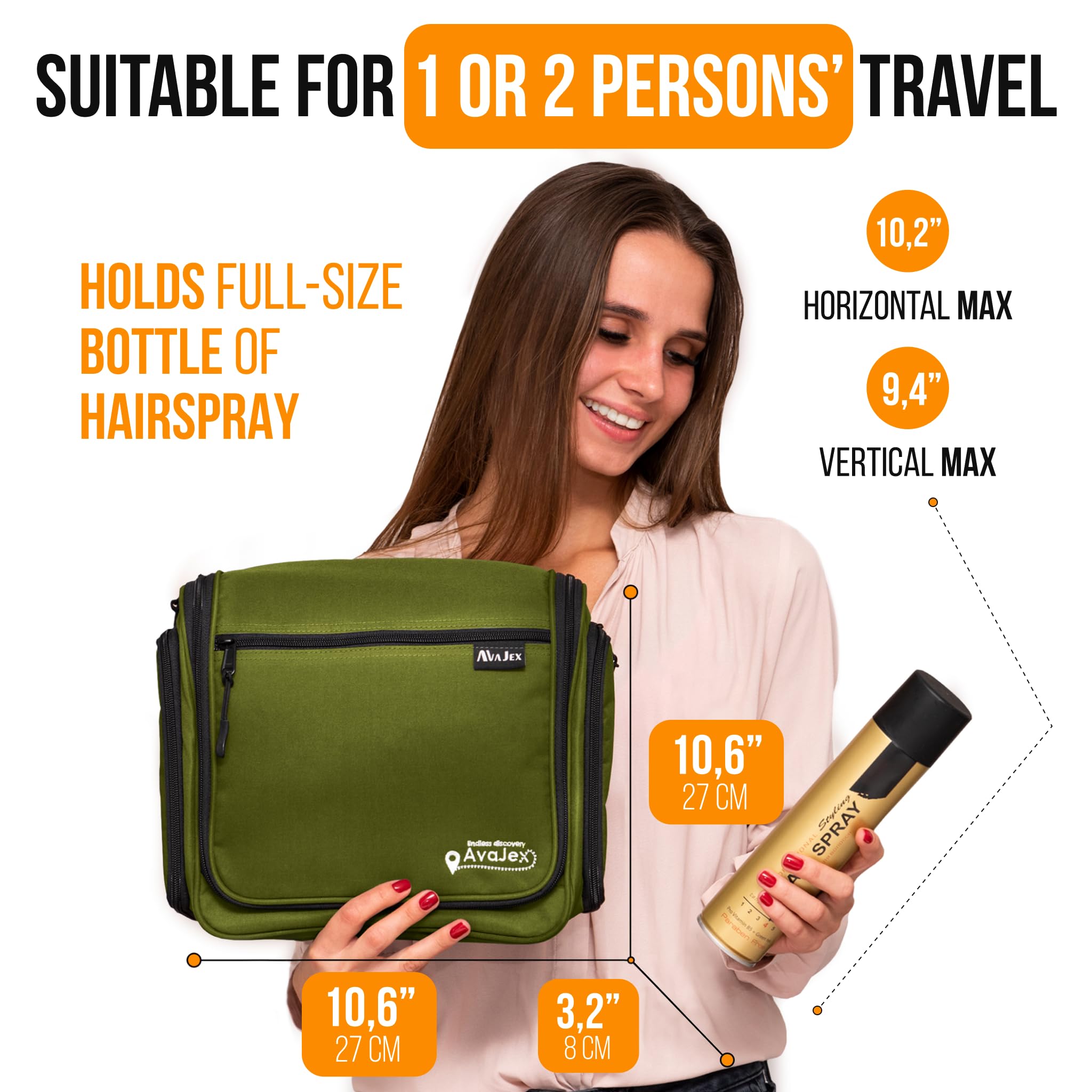 AvaJex bag with metal XXL hook for secure hanging in bathrooms.