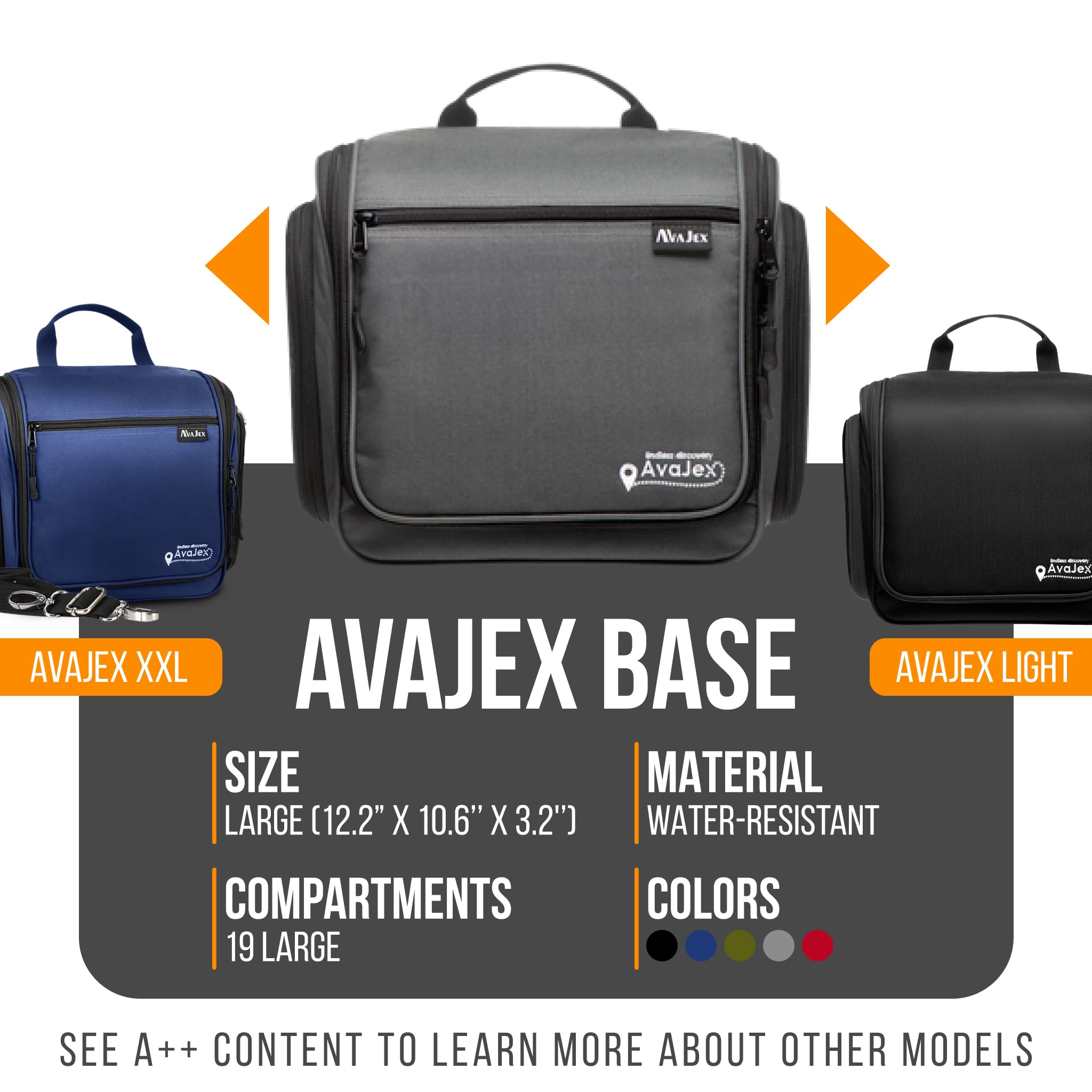 AvaJex travel toiletry bag showing waterproof inner lining to protect luggage