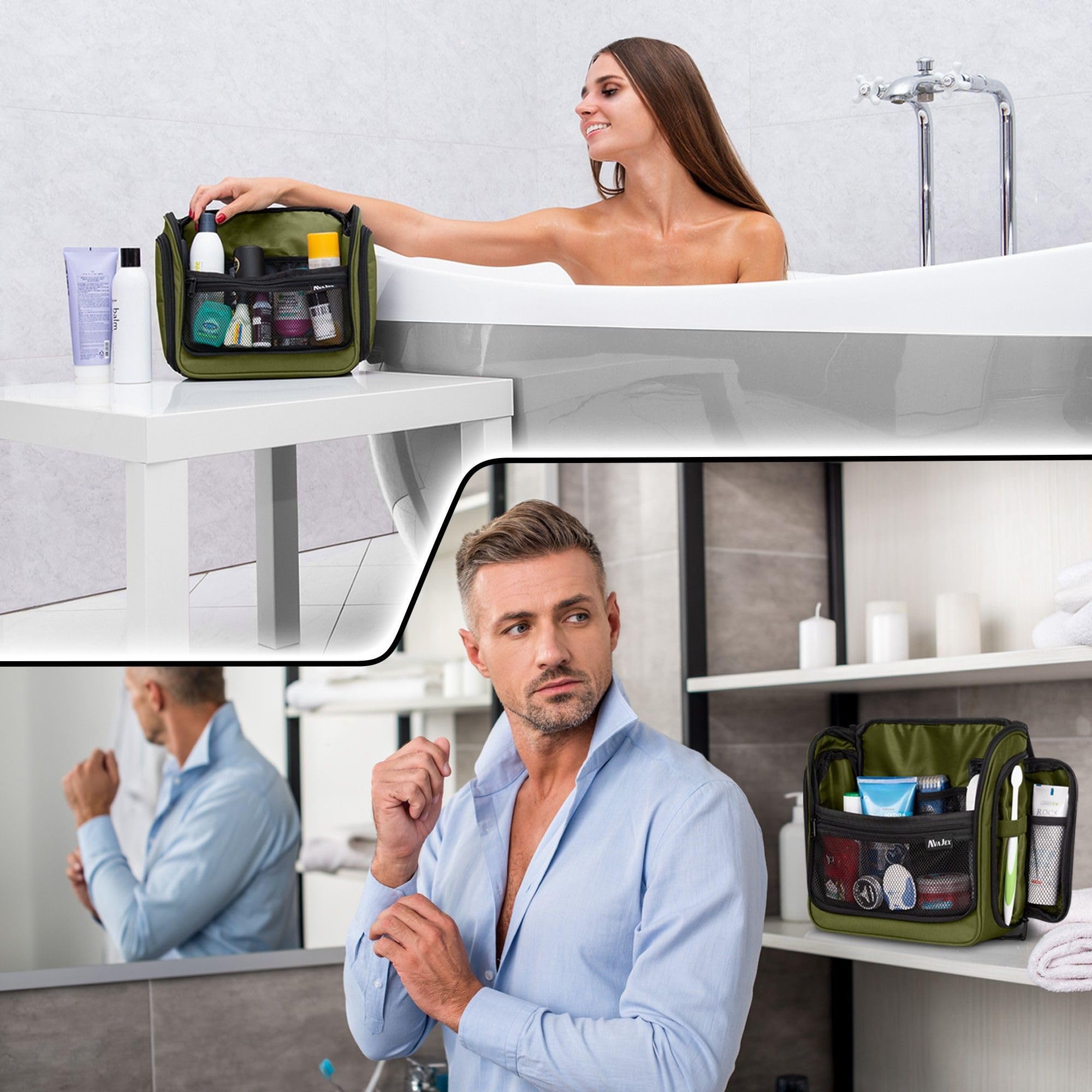 AvaJex travel bag features waterproof lining to prevent leaks during trips.