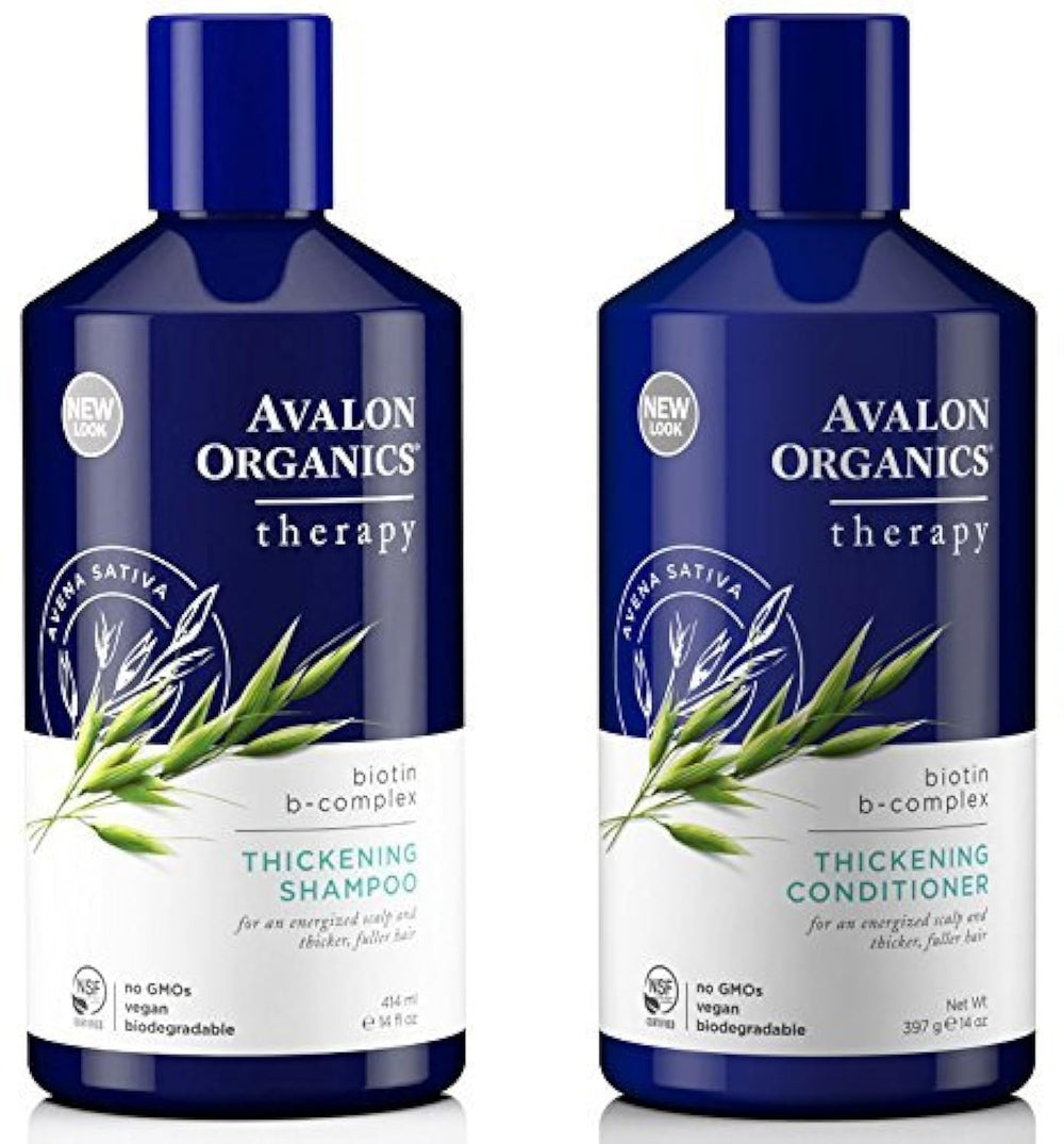 Avalon Organics Biotin B-Complex Therapy Shampoo bottle for fuller-looking hair and energized scalp.