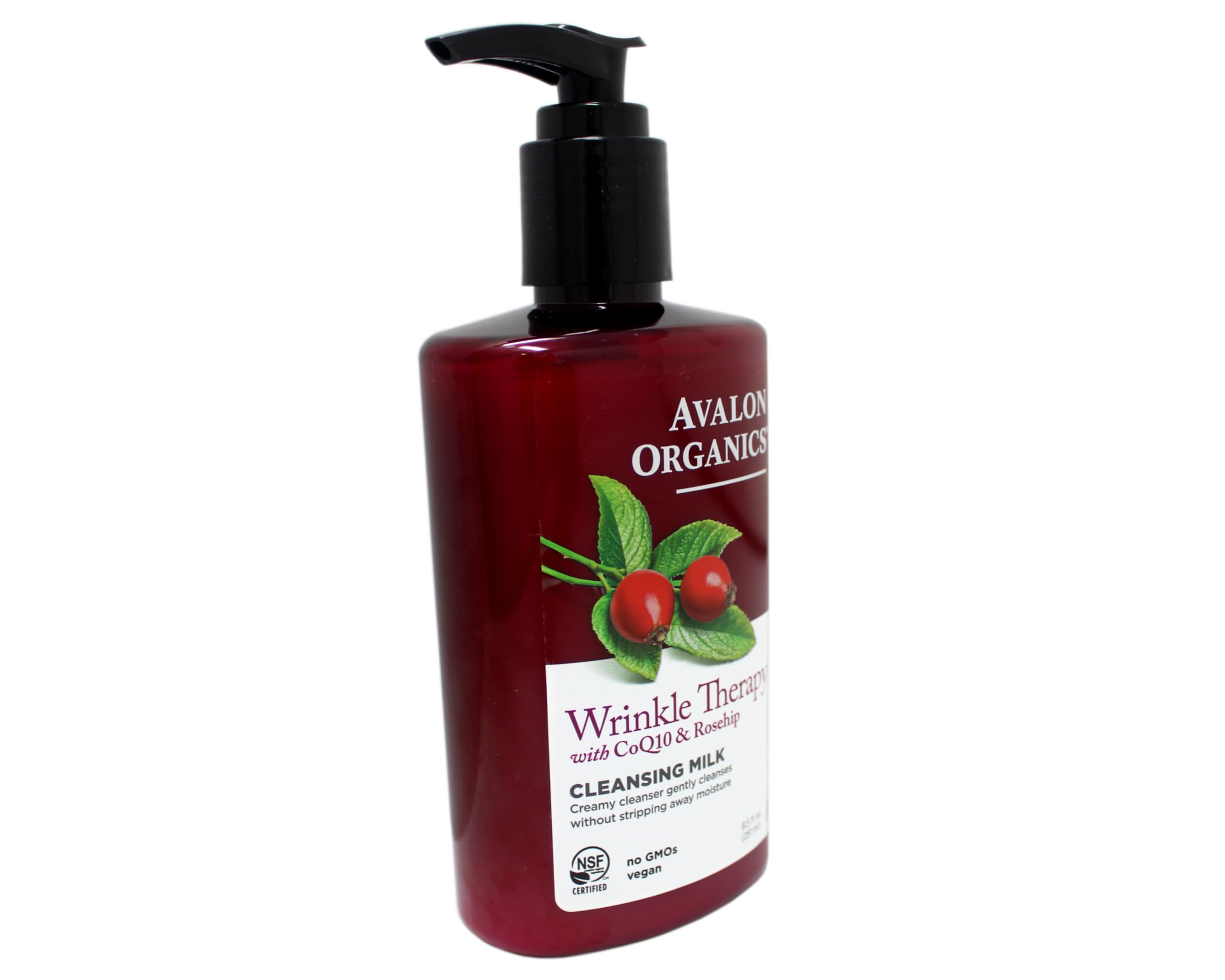 Avalon Organics CoQ10 Cleansing Milk white tea ingredients close-up signals natural botanicals.