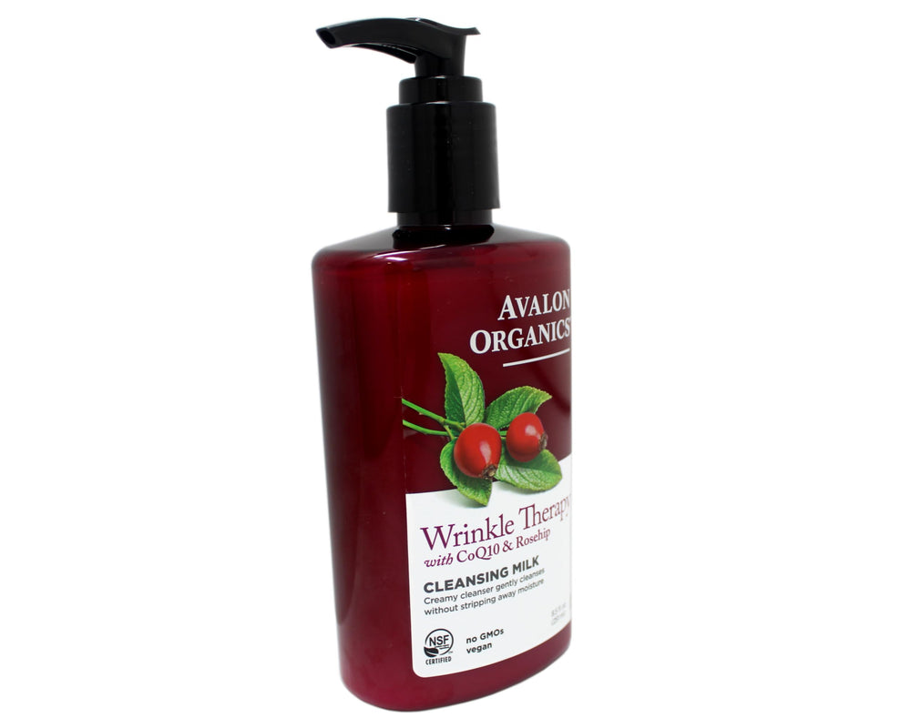 Avalon Organics CoQ10 Cleansing Milk white tea ingredients close-up signals natural botanicals.