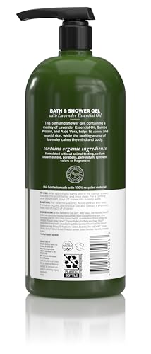Avalon Organics lavender bath gel pump, convenient dispensing for gentle cleansing.
