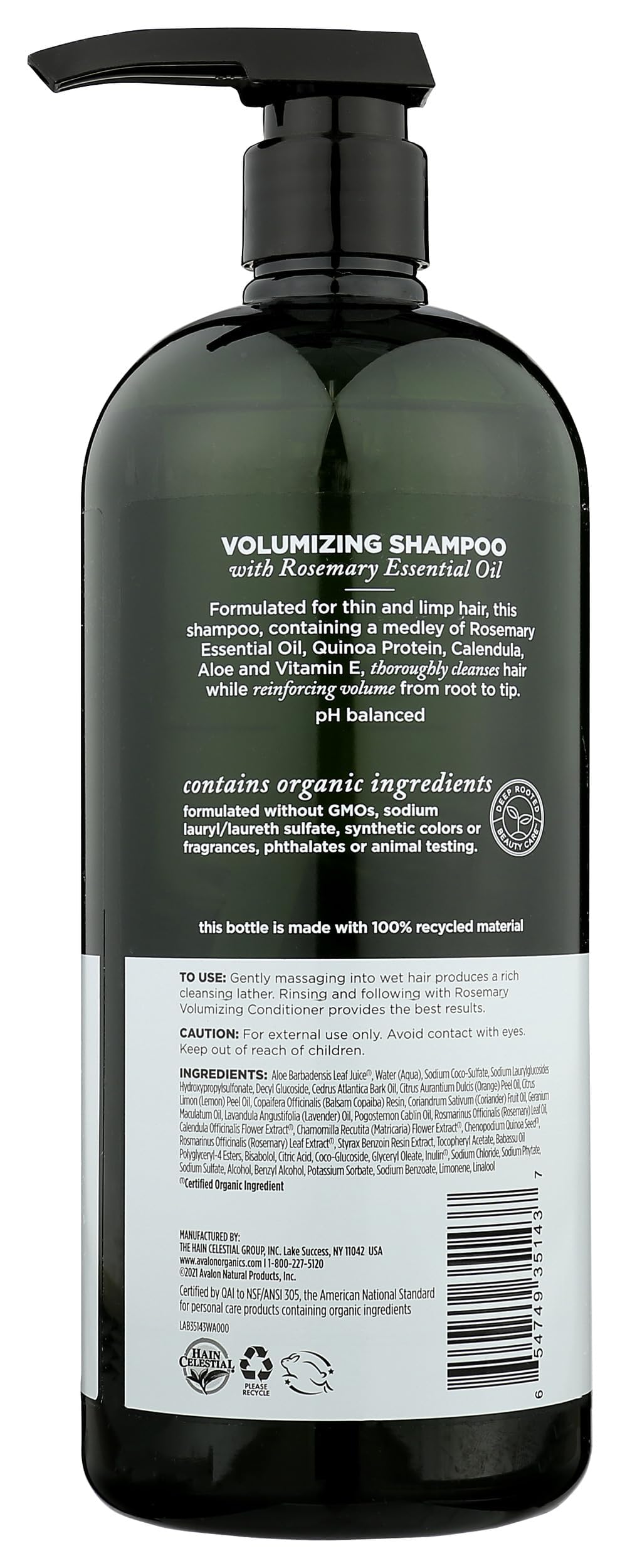 Avalon Organics Rosemary Shampoo ingredients spotlight rosemary and quinoa for gentle daily use