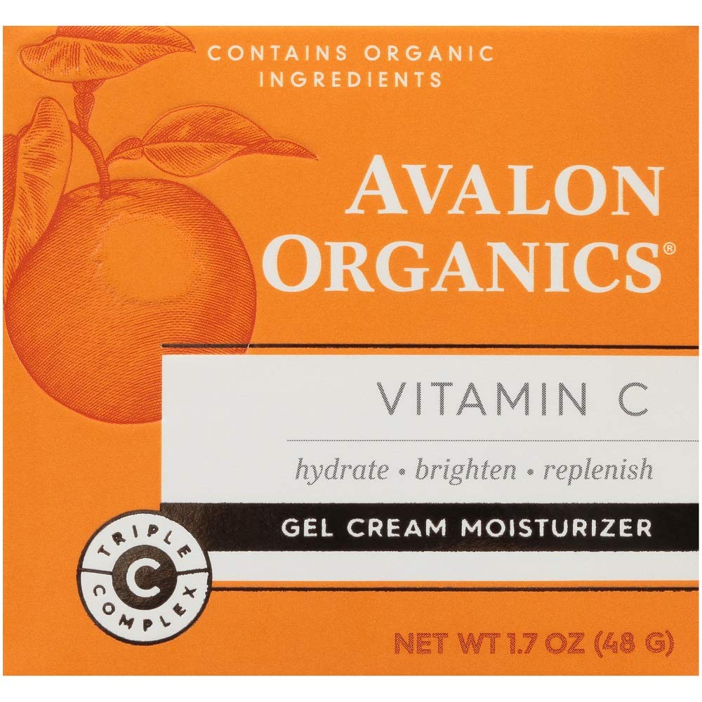 Avalon Organics Vitamin C gel cream label highlighting certified organic formula.