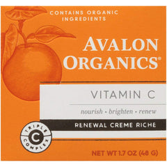 Avalon Organics Vitamin C Renewal Crème Riche ingredients display highlighting Kakadu Plum and Turmeric.